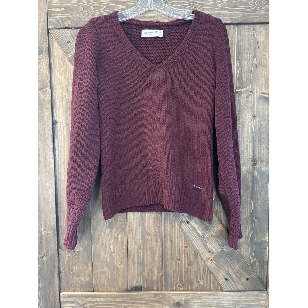 Abercrombie & Fitch Chenille Sweater Womens XS Burgundy V Neck Soft Knit